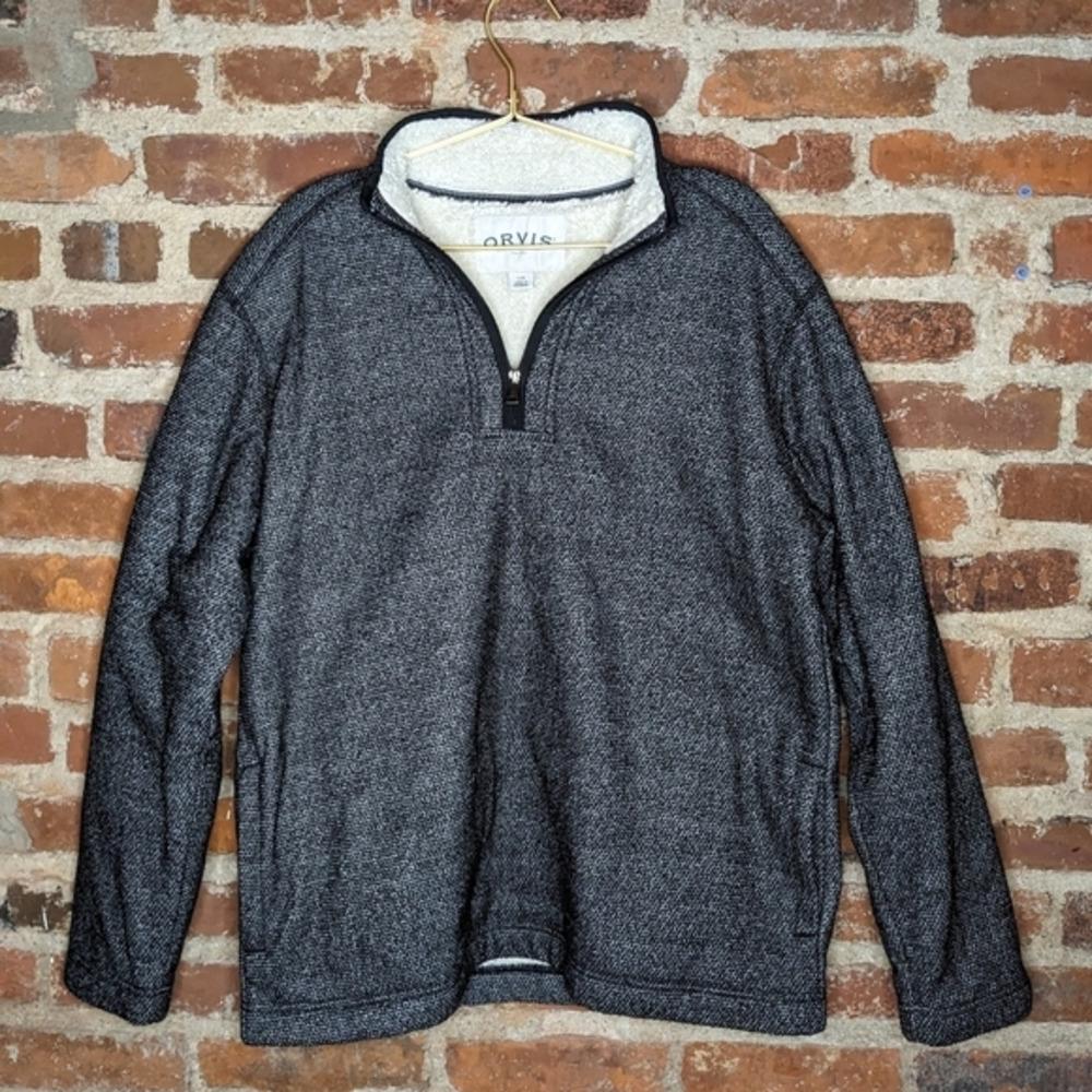 Orvis Large Black & Cream Sherpa‎ Lined Quarter Zip Pullover Sweater